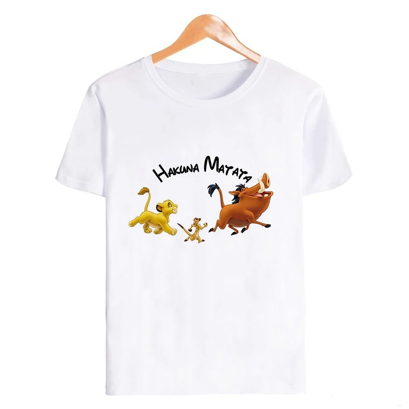 Showtly Hakuna Matata Women Harajuku Ullzang the lion king T-shirt Femme Homme Summer Tshirt Fashion Top Tee Female T Shirt - Цвет: 19bk018-white