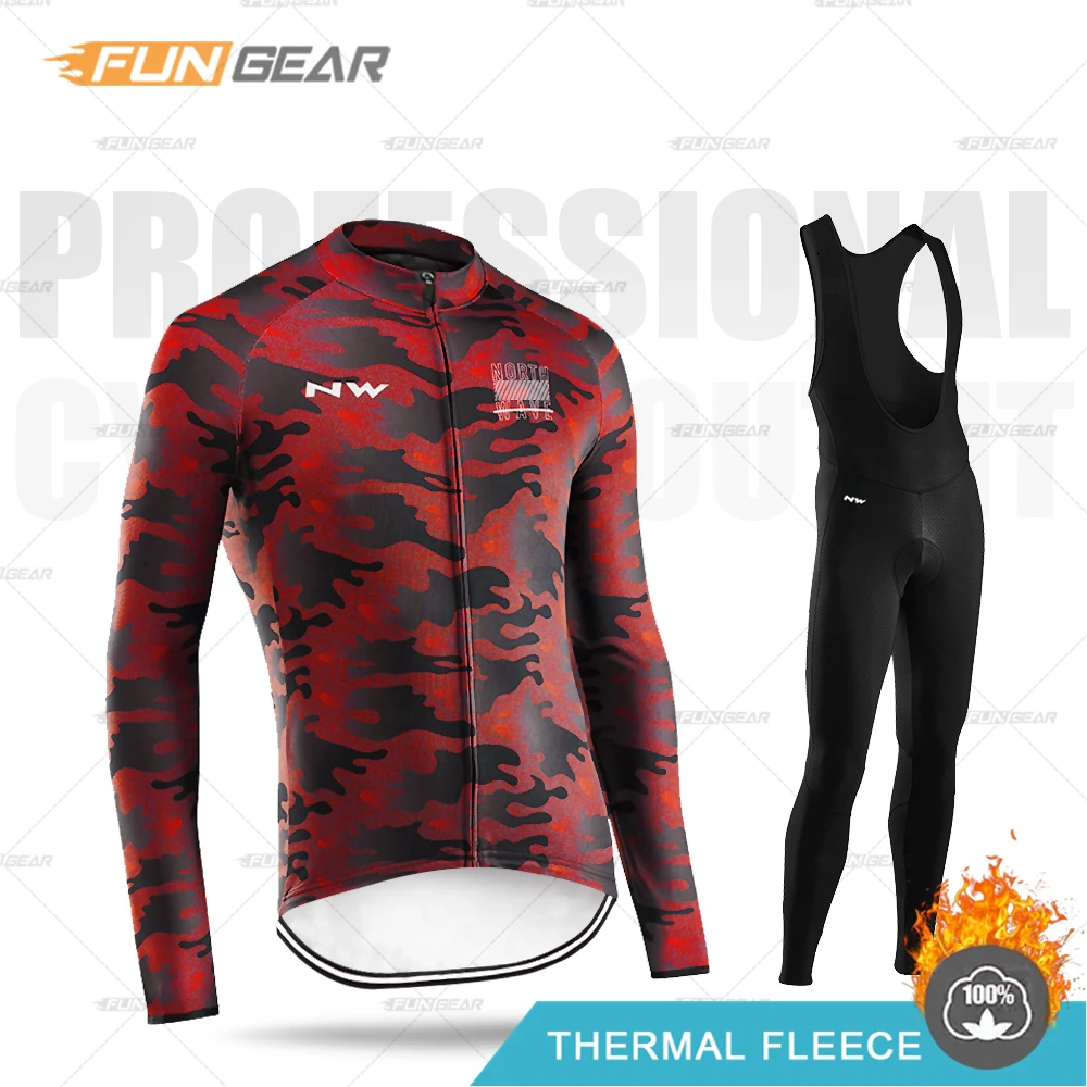 Ropa Ciclismo Northwave, зимние теплые флисовые майки, одежда для велоспорта, теплая одежда, мужская Джерси, костюм для езды на велосипеде, комбинезон, комплект - Цвет: BIB SET