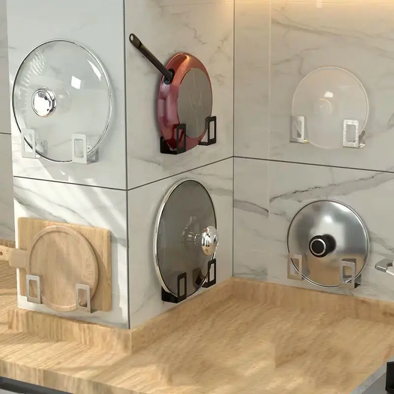 

2-6 Pieces of Pot and Lid Racks Perforated Free Wall-Mounted Kitchen Racks for Storage of Stainless Steel Pendant Walls