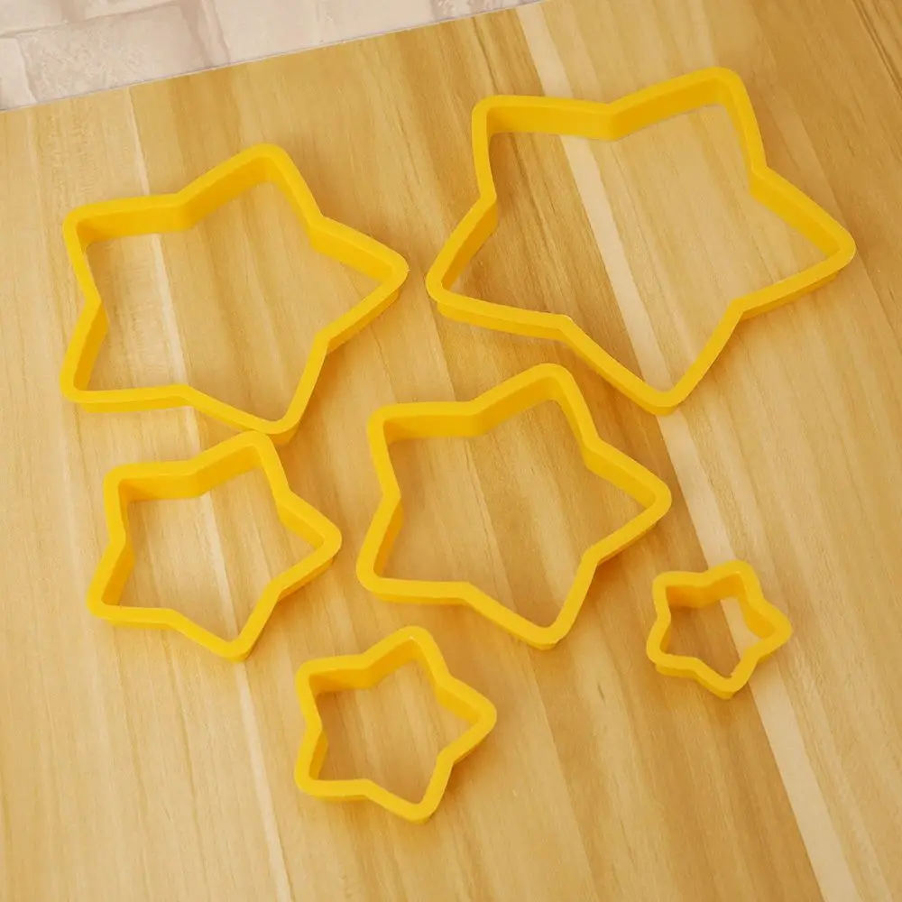 Transhome Christmas Cookie Cutters 6Pcs/Set 3D Plastic Five-pointed Star Biscuit Mold DIY Baking Tools Fondant Cookie Cake Mold