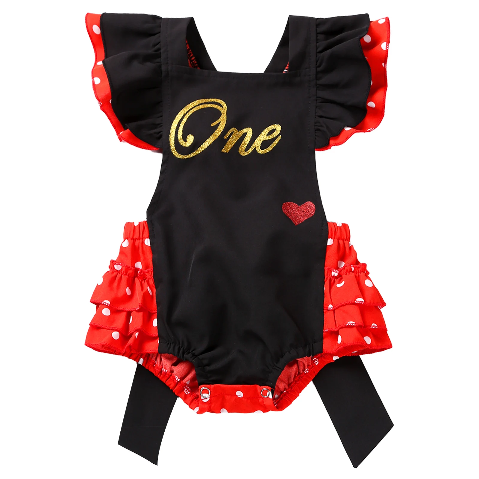 

Infant Baby Girls 1ST Birthday Party Romper Bodysuit Toddler Girls Flutter Sleeves Letters One Printed Costumes Leotard Bodysuit