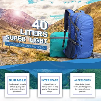 

40L Lightweight Packable Waterproof Travel Hiking Camping Backpack Outdoor Daypack Trekking Bag for Women Men