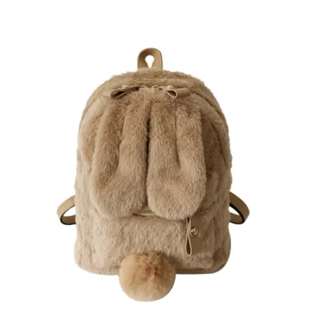 Мини Пушистый Плюшевый школьный рюкзак с заячьими ушками, милый рюкзак для девочек, сумка на плечо, зимняя Женская дорожная сумка, Детская плюшевая сумка