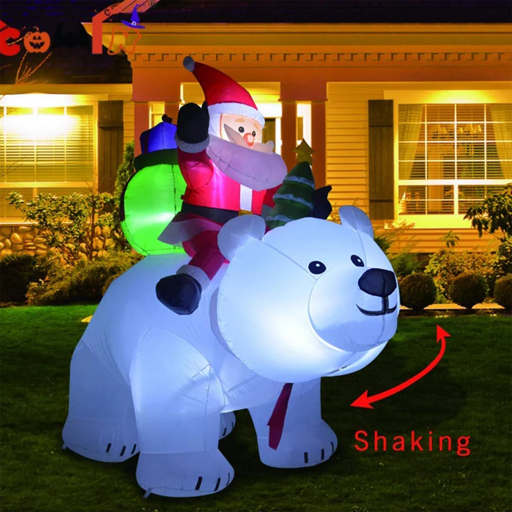 

Inflatable Santa Claus Riding Polar Bear Christmas Inflatable Shaking Head Doll Indoor Outdoor Garden Xmas Decor