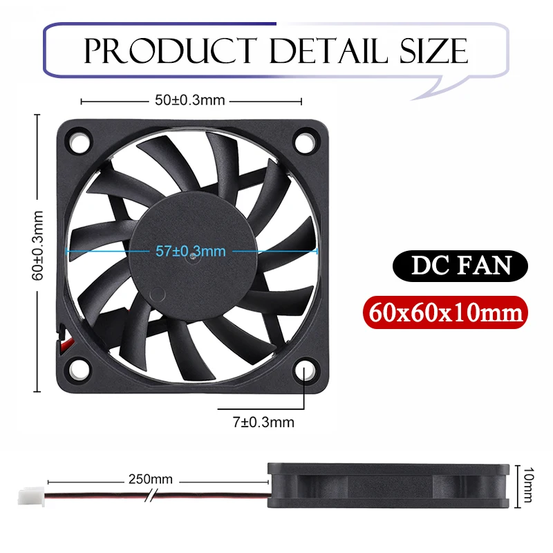 Gdstime-ventilador Cooler dc sem Escova Peças 60 mm 5v 12v 24v Pinos Pinos 60x60x10 mm 6010 6cm para Computador pc Cpu Caixa de Resfriamento - Imagem 2
