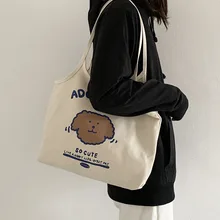 

Cute Dog Canvas Shoulder Bag Soft Cartoon Print Large Capacity Tote Bag Student Book Bag Ladies Handbag Shopper Bags for Women