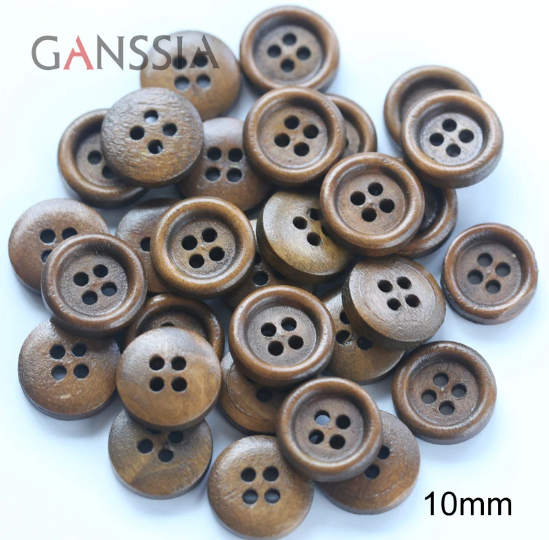50pcs/lot Size:10mm-25mm Natural Dark Brown Wooden Buttons 4-holes Wood Button for Suit Coat Sleeve Sewing(SS-1031) 2