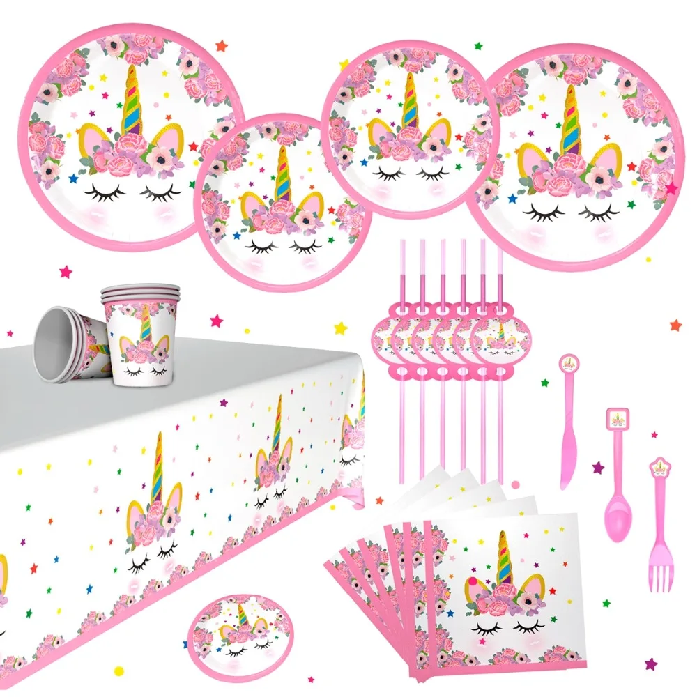 HUIRAN Единорог одноразовая посуда для вечеринки Единорог украшения на день рождения Аксессуары «Единорог» предметы для вечеринки, сувениры Unicornio