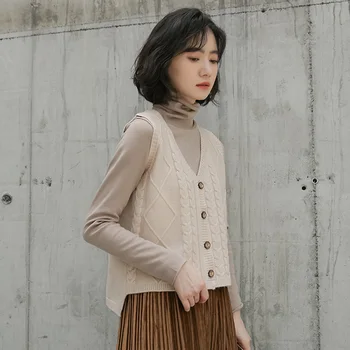 

women's knitted cardigan female girls Spring Autumn 2019 new short design V-collar sleeveless waistcoat shirt vest sweater tops