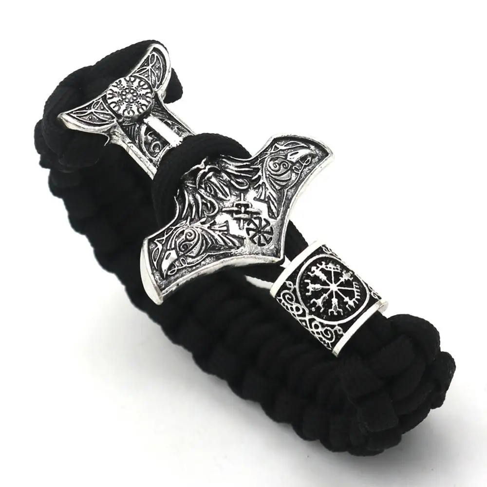 Amulet Odin Face с вороном Thor Hammer славянский мужской браслет Vikingos Vegvisir Valknut бисер рунами