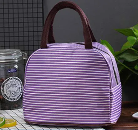Фиолетовый Сумки для пикника Функциональная сумка-холодильник с узором Ланч-бокс переносная Изолированная Холщовая Сумка для обеда термо-сумки для еды для пикника - Цвет: Фиолетовый
