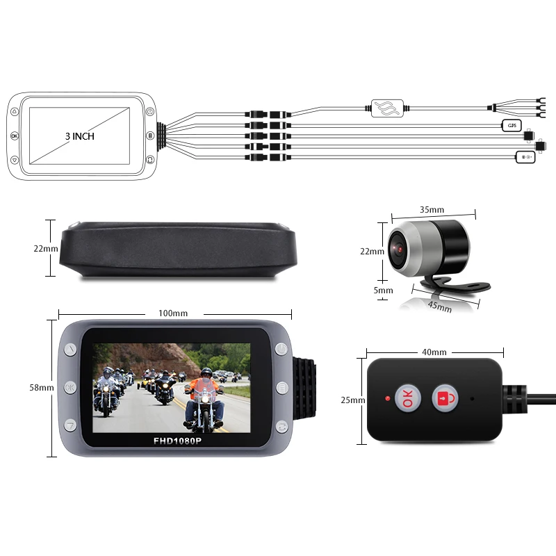GreenYi Wi Fi Видеорегистраторы для мотоциклов Dash Cam 1080P + Full HD спереди и вид сзади
