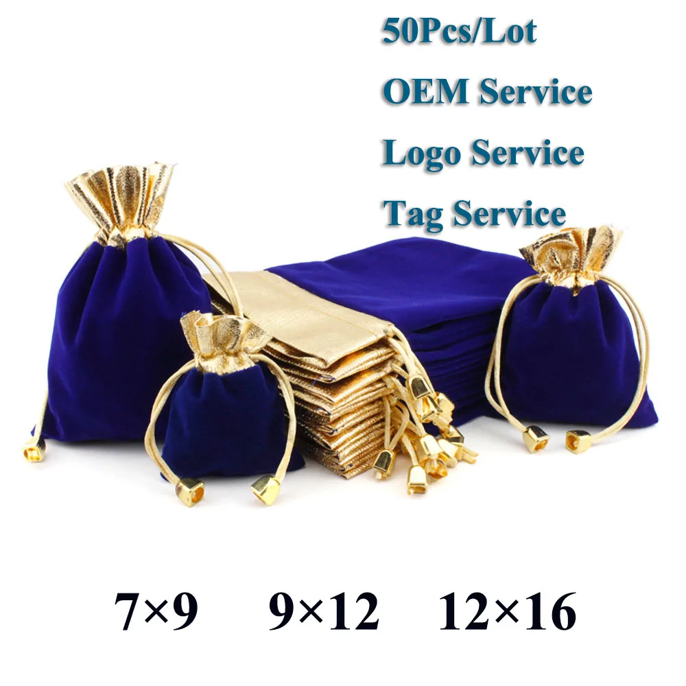 50Pcs/Lot Multi Size Elegant Red Velvet Pouch Gift Drawstring Pocket Bag Wedding Candy Jewlery Packing bag Can Customized Logo