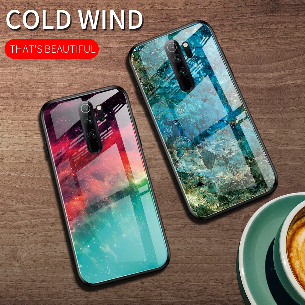 

Phone Case for Xiaomi Redmi Note 8 Pro Case Cover Luxury Marble Tempered Glass Soft TPU Frame Back Case for for Redmi Note 8 Pro
