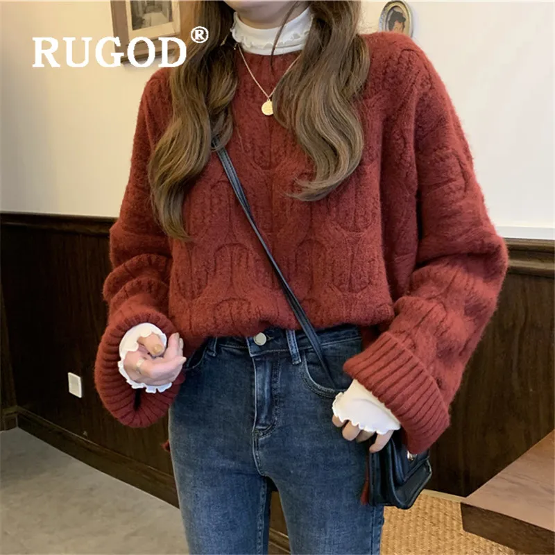 RUGOD, вязаный свитер, пуловер, джемпер, Зимние Топы для женщин, трикотаж, корейский стиль, женские свитера,, спереди, короткий, сзади, длинный