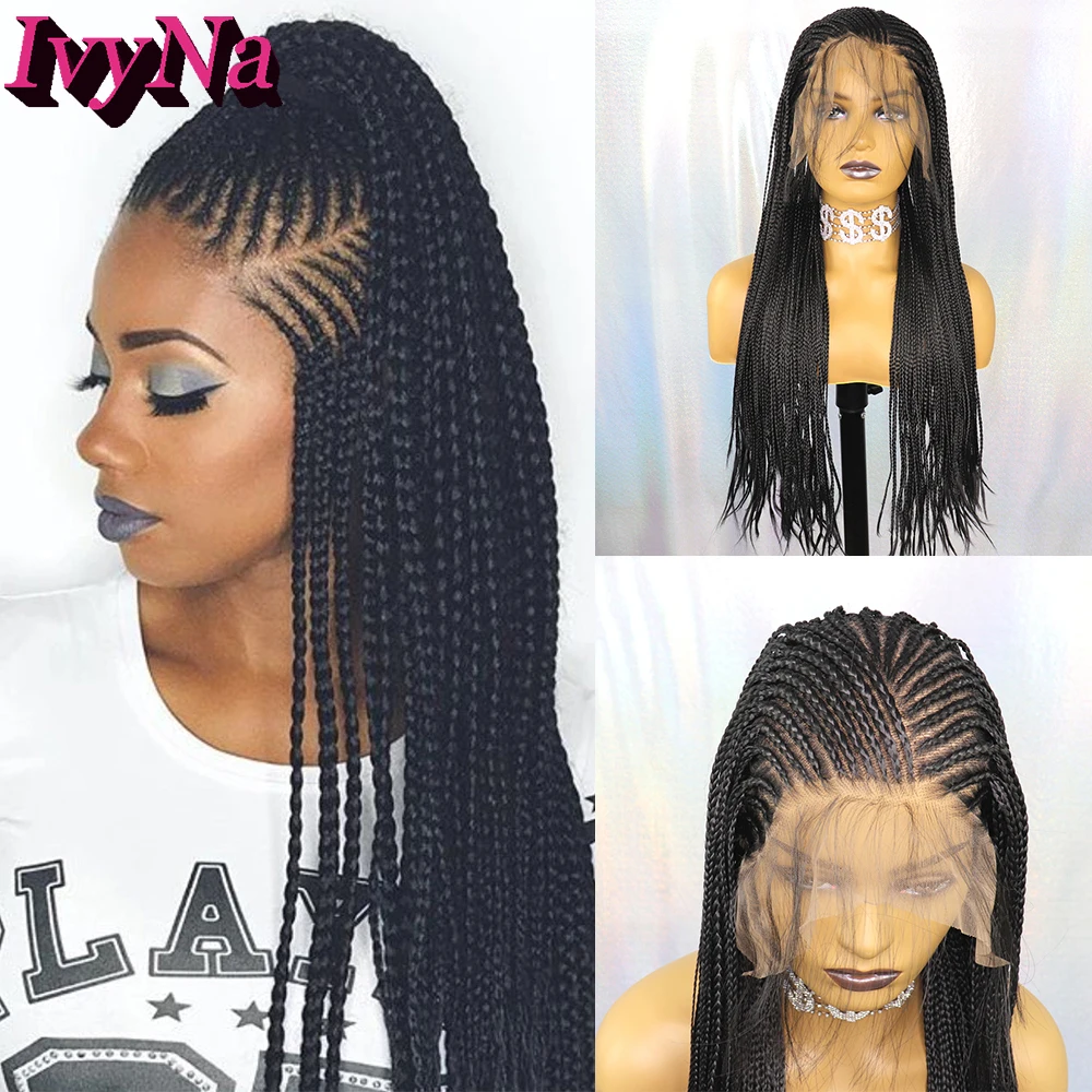

IvyNa Micro Braided Synthetic Lace Front Wigs 13x6 Futura Heat Resistant Box Braided 13x6 Lace Front Wigs with Baby Hair 200s