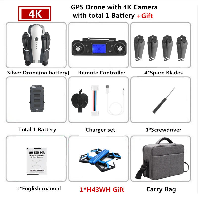K20 мини gps Дрон 4K Квадрокоптер с 5G Wifi FPV двойная камера складной Квадрокоптер 1800 м RC расстояние VS F11 SG906 E520S H117S - Цвет: GPS-1B-Carry Bag