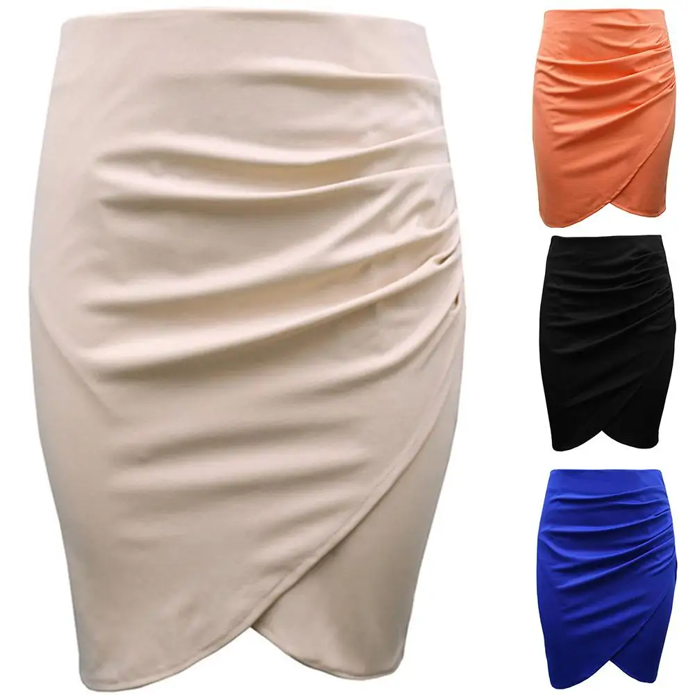 Women Skirt Mini Bodycon Skirt Office Women Slim Pencil Skirts Womens Solid Color Pleated Cross Bodycon for Party Office