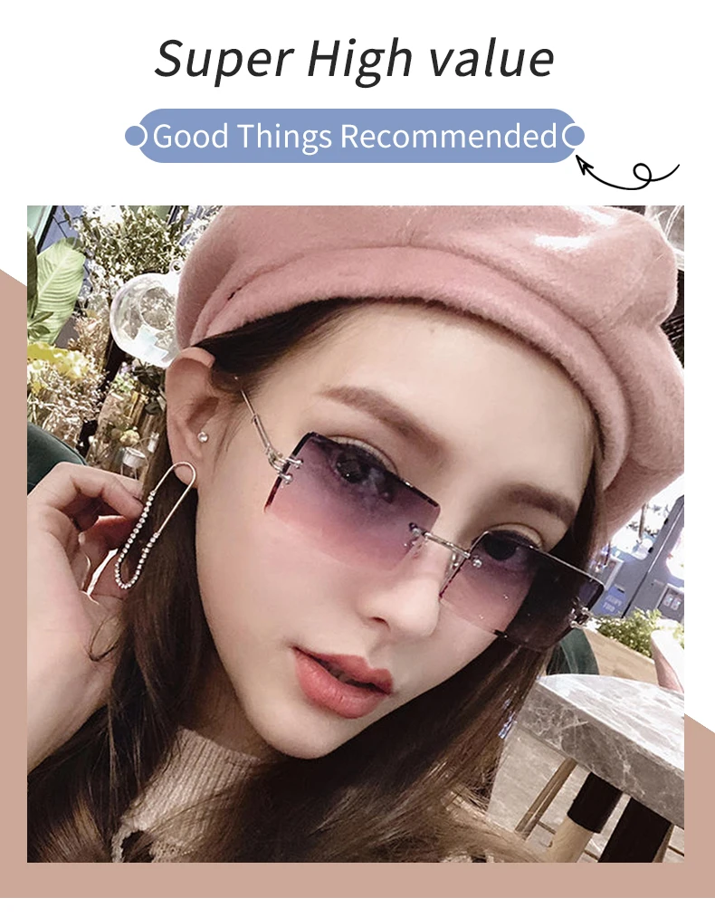 round sunglasses Vintage Fashion 2021 New Sunglasses Rimless Frameless Rectangle Shades Gradient UV400 Summer Traveling Sun Glasses for Women guess sunglasses