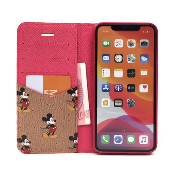 

Cartoon Mickey Fashion brand notebook card pocket Leather phone case for iPhone 11 pro max XS cover for iPhone 7Plus 8Plus XR X