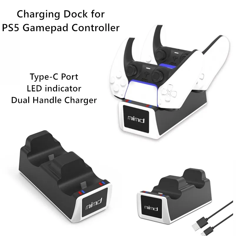 

Charging Dock for PS5 Console Gamepad Controller PS5 Gamepad Charger LED indicator Dual Handle Charger Type-C Gaming Accessory
