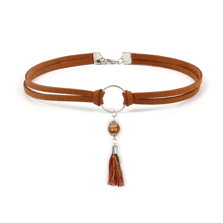 

Hot Sales Accessories Multilayer Suede Tassels Pendant Necklace Retro Choker Turquoise Necklace