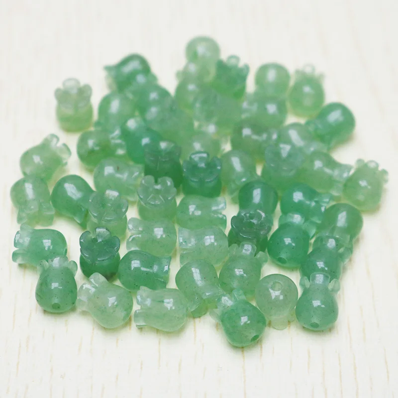 Бусины из бисера натуральные камень зелёный авантюрин гравированные 9 х10 мм 15 шт.