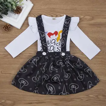 

2019 Autumn New Girls Cotton Long Sleeve White Romper + Black Dress 2pcs clothes set for Children 6-24M