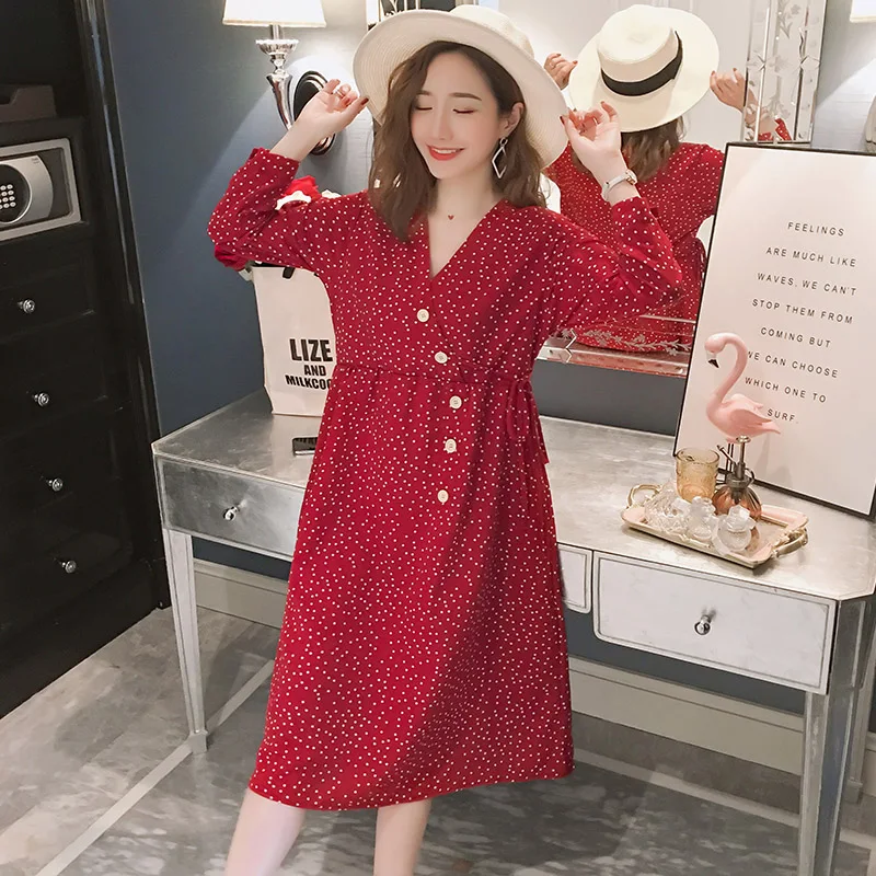 

2019 New Arrive Spring & Autumn Maternity Dress Woman Casual Dot Large Size Dresses Pregnant Woman Clothing MD-01529
