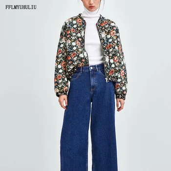 

Winter warm zipper decoration flower print women's Parker casual short parker