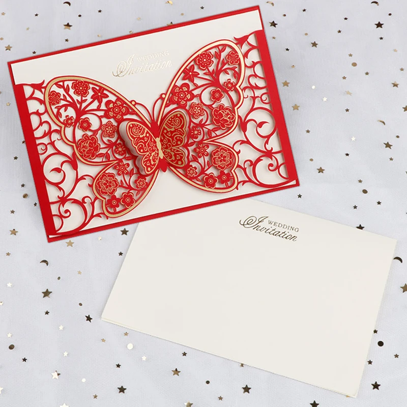 50pcs Butterfly Elegant Laser Cut Wedding Invitation Card Business Greeting Card Customized Wedding Decoration Party Supplies