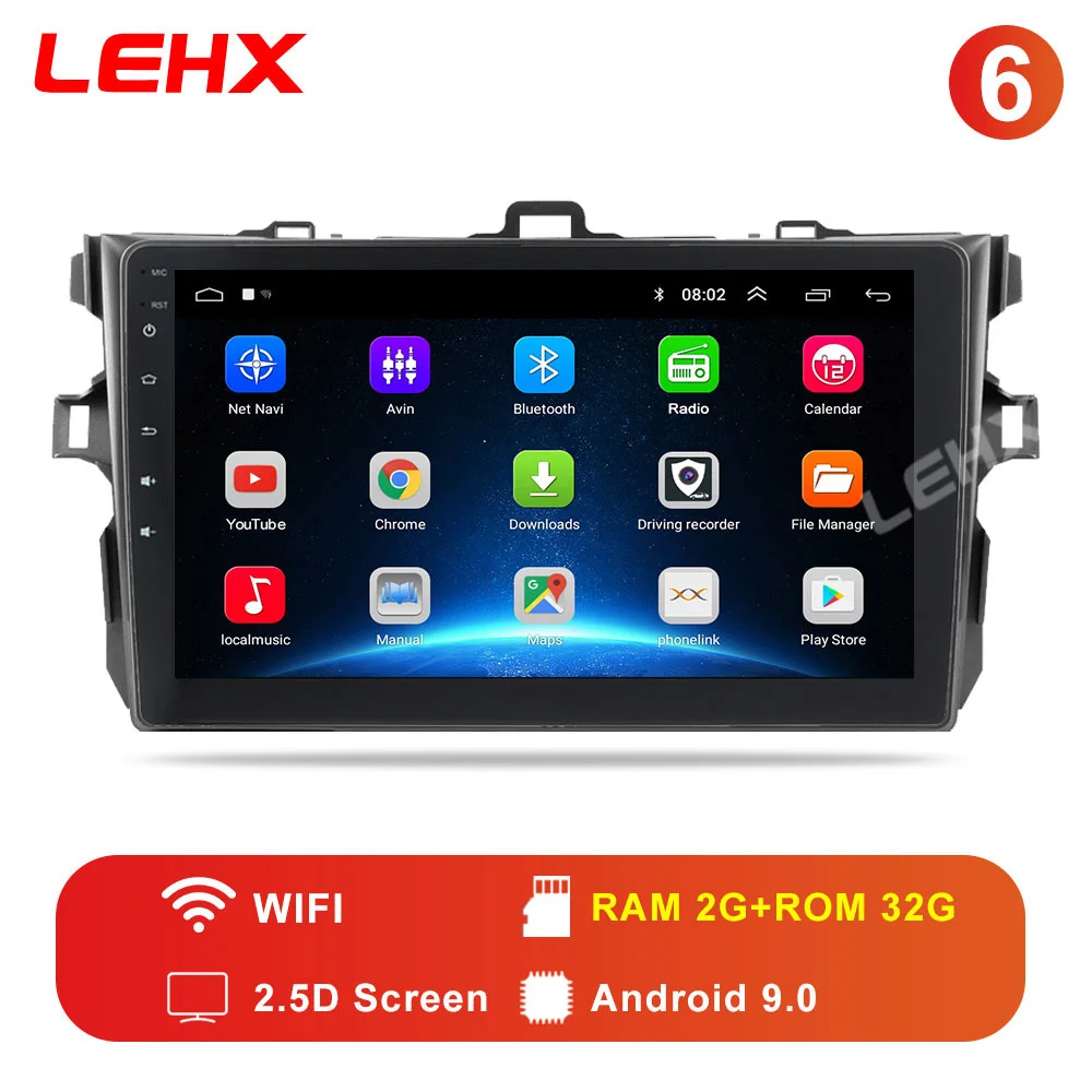 LE932-1 LEHX 2Din android 9,0 Автомобиль Радио мультимедийный плеер para Защитные чехлы для сидений, сшитые специально для Toyota Corolla E140/150/2006-2013, 2 din - Цвет: LE932-1