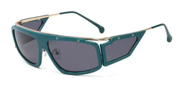 green black Милые розовые прямоугольные солнцезащитные очки, модные мужские солнцезащитные очки, брендовые дизайнерские очки, трендовые очки с заклепками, Gafas oculos UV40 - Цвет линз: green black