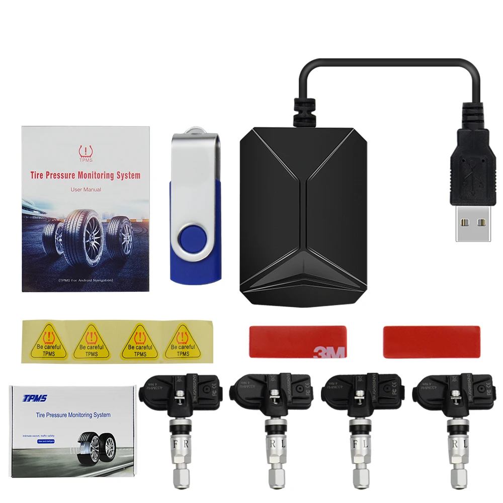 USB TPMS для Android Автомобильная система контроля давления в шинах навигация с 4 внутренними внешними датчиками сигнализация давления в шинах