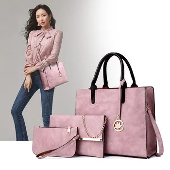 

WOMEN'S Bag New Style European and American Fashion Different Size Bags 3pcs Set WOMEN'S Bag Handbag Large Shoulder Retro WOMEN'