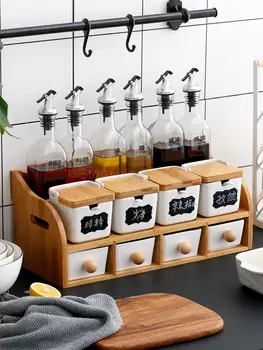 

Household seasoning box glass oil bottle combination kitchen creative ceramic seasoning jar seasoning bottle chili salt pot set