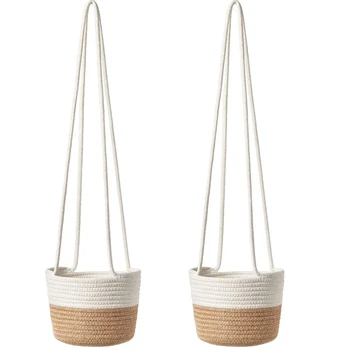 

2 Pack Rope Hanging Planter,Woven Cotton Rope Hanging Plant Basket Modern Home Decoration for Indoor Plants