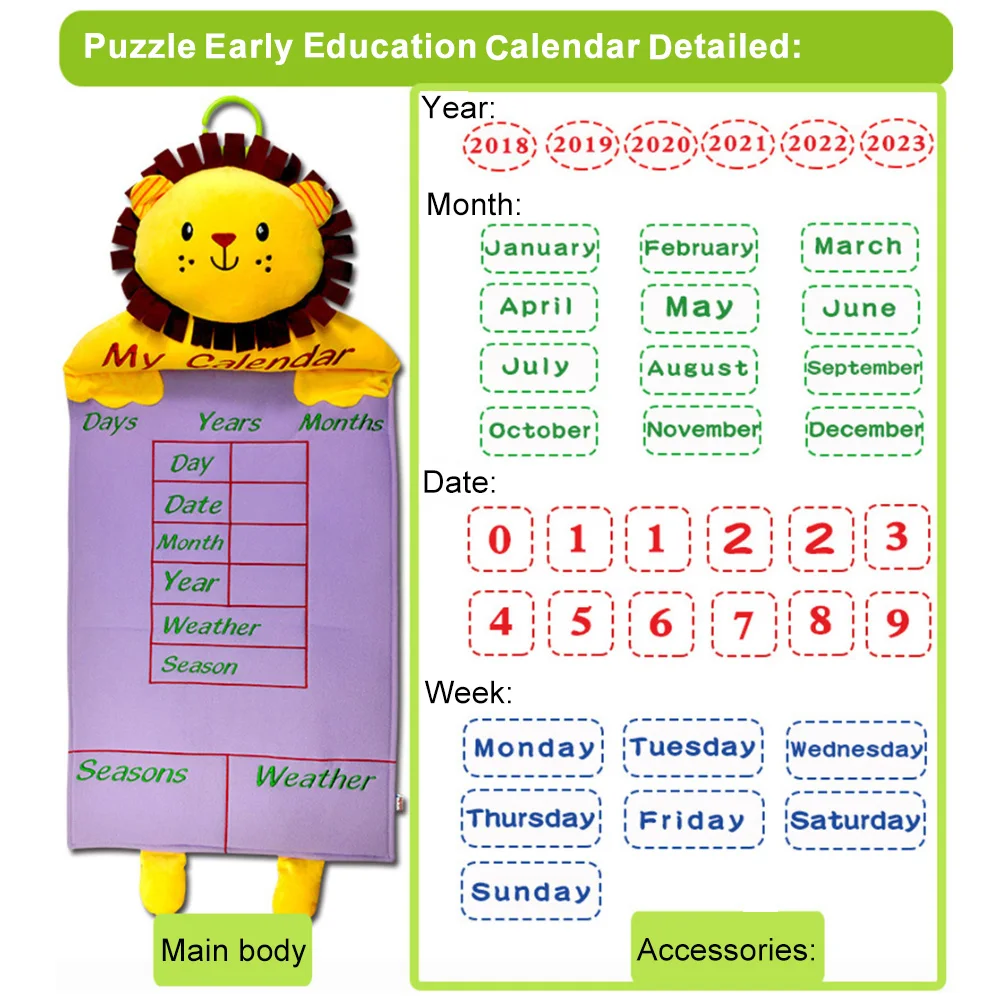 Детские животные год месяц сезон планировщик ткань календарь настенная диаграмма интеллектуальная игрушка время игрушки дошкольные игрушки