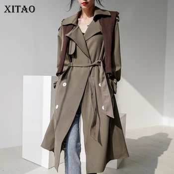 

XITAO Vintage Patchwork Trench Women Belt Trendy Fashion New Style Turn Down Collar Long Sleeve Elegant Double Breasted ZY1832