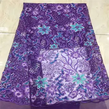 

Nigerian Net Lace Fabric African Tulle Sequins Embroidery 2019 High Quality France Swiss voile Lace Fabrics 5+2Yard/Lot A2102