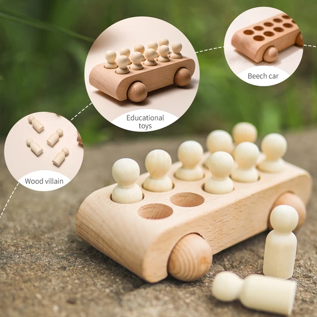 Montessori Wooden Toys for Children Puzzle Game Cartoon Wood Peg Dolls Educational Toy Car Newborn Baby Blocks Christmas Gifts 4
