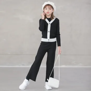 

Girls Sweater Suit Two-Piece Set 2020 Autumn and Winter Black College Style Knitted Suit Girls Clothing Teen Girls Clothing