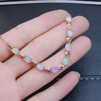 

100% Natural And Real Opal bracelet Solid S925 Sterling Silver For Women Colour Gem Stone Rings Fine Jewelry