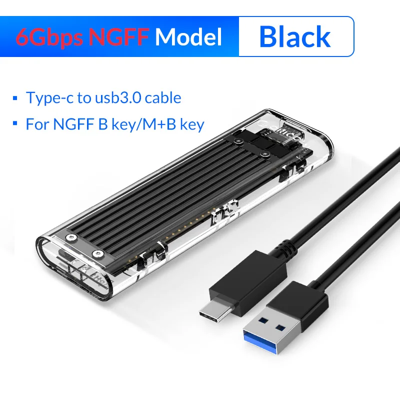 NGFF - 6Gbps Black ORICO M.2 для Тип-C SSD корпус NVME прозрачный USB3.1 Gen2 10 Гбит/с Поддержка UASP 2 ТБ для NVME PCIE NGFF SATA м/B Ключ SSD жесткий диск - Цвет: NGFF - 6Gbps Black