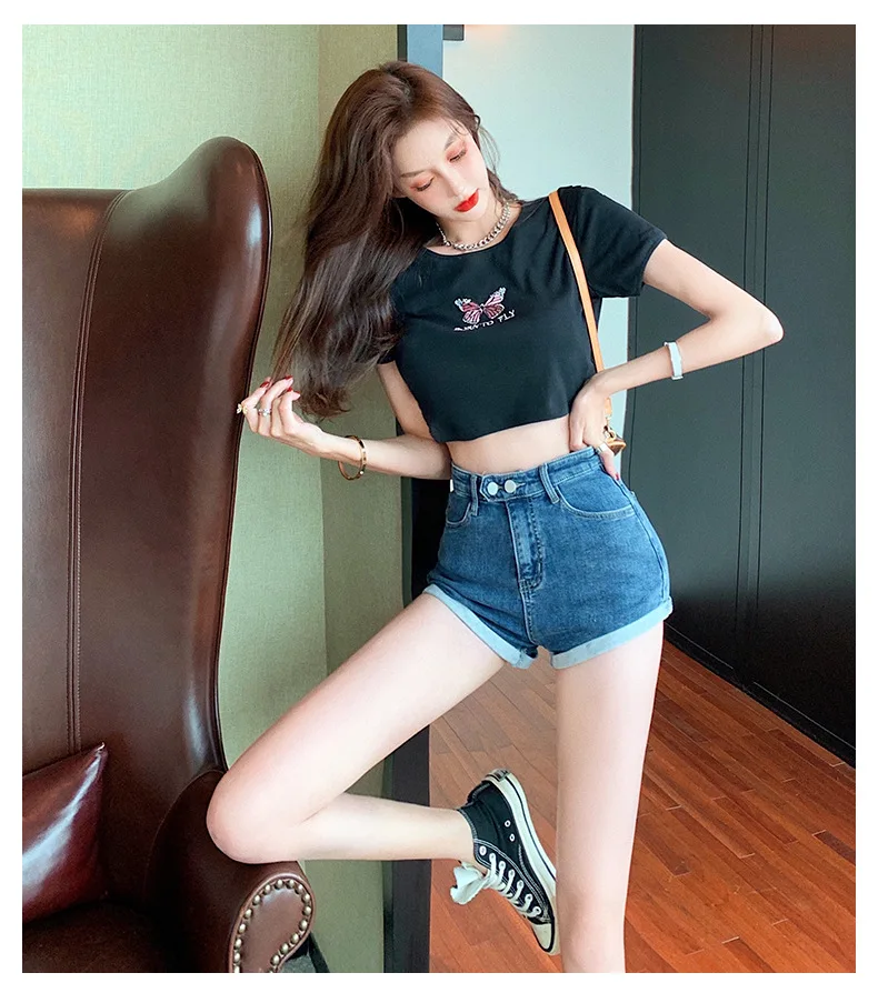 Jeans denim short women 2021 new spring and summer high waist and thin temperament Korean casual straight shorts levis jeans