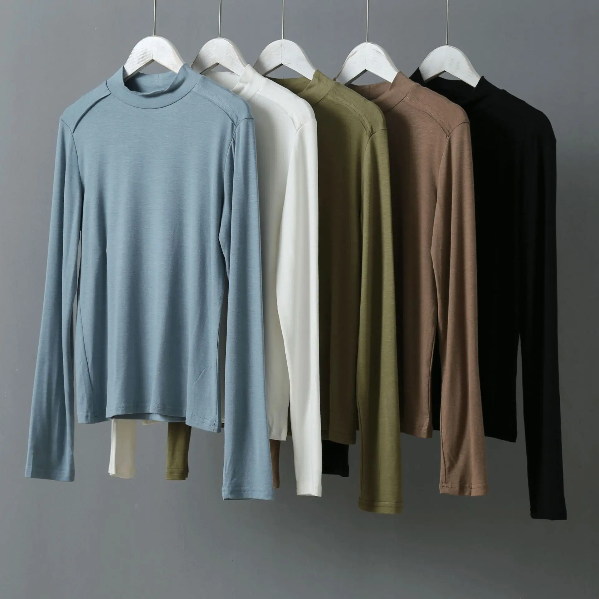Shoulder Splicing Modal Cotton Autumn Long Sleeve Top Tee Shirts Korea Casual Tshirt Slim Fit Ladies T-shirt
