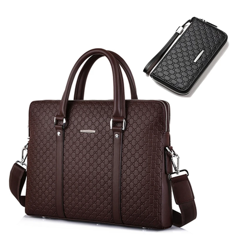 Высококачественная кожаная мужская сумка-портфель для 1" ноутбука деловая сумка для мужчин комплект из 2 предметов сумки Офисные Сумки На Плечо Сумка-тоут