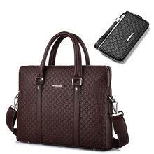 Высококачественная кожаная мужская сумка-портфель для 1" ноутбука деловая сумка для мужчин комплект из 2 предметов сумки Офисные Сумки На Плечо Сумка-тоут