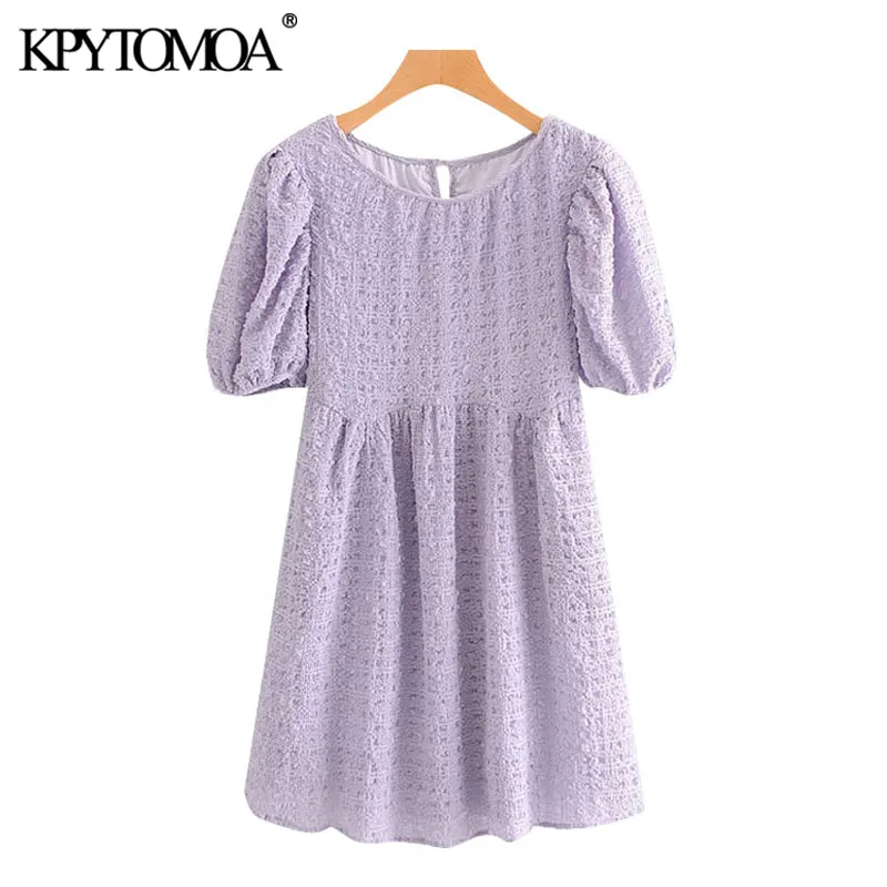 KPYTOMOA Women 2020 Sweet Fashion Puff Sleeve Pleated Mini Dress Vintage O Neck With Lining Female Dresses Vestidos Mujer KPYTOMOA Women 2020 Sweet Fashion Puff Sleeve Pleated Mini Dress Vintage O Neck With Lining Female Dresses Vestidos Mujer