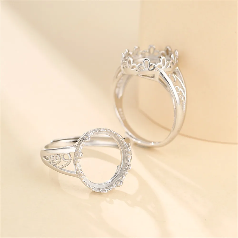 Ring Base for 12x14.5mm Oval Cabochons Ring Setting White Gold Plated 925 Silver Adjustable Ring Blank SR0059